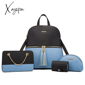 Xajzpa Women’s Fashion Bags 3 Pcs Set Zipper Bag Ladies Color Contrast Backpacks For Women Brand